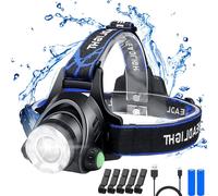 1200lm Rechargeable Led Headlamp,Ip64 Waterproof Zoomable Headlamp With 3 Modes With Usb Cable 2 X 18650 Batteries With Indicator Light For Camping,Fishing,Cycling,Hiking,5 Helmet
