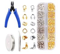 1200pcs Perles à Sertir, Fermoir Mousqueton Bijoux, Protecteur De Fil De Bijoux, Tubes à Sertir, Anneaux de Saut, Perles à Sertir, Pointes de Perles Couvre Noeuds, pour la Fabrication de Bijoux