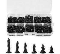 1200pcs Vis Autotaraudeuses Noires Petites Visses a Bois Kit de Vis m2 Vis Autoforeuse Metal Vis Autotaraudeuses à Tête Ronde Vis en Acier au Carbone pour Ordinateur, Branches Lunettes, Ampoules