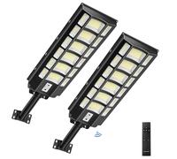 1200W LED Réverbères Lampadaire Solaire Exterieur avec Télécommande, 6500K 792 LEDs Reverbere Solaire Exterieur Détecteur de Mouvement IP67 Etanche LED Réverbères pour Parking Patio Rue - 2 PACK