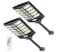 1200W LED Réverbères Lampadaire Solaire Exterieur avec Télécommande, éclairage à 220°, 6500K Reverbere Solaire Exterieur Détecteur de Mouvement IP67 Etanche LED Réverbères pour Parking Patio Rue 2PCS