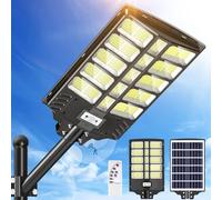 1200W LED Réverbères Lampadaire Solaire Exterieur avec Télécommande, éclairage à 220°, 6500K Reverbere Solaire Exterieur Détecteur de Mouvement IP67 Etanche LED Réverbères pour Parking Patio Rue 1PCS