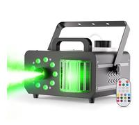 1200W Machine à Fumée avec Télécommande sans fil, Faisceaux 9 LED RGB Lumière de Fête 14 Couleurs Capacité de 1L Machine à Brouillard Portable Stroboscope pour Halloween Mariages Noël Scène