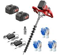 1200W Tarière Sans Fil Pour Poteaux, Perceuse De Sol Électrique Avec 2 Batteries, 1200Nm Couple Élevé, Contrôle 6 Vitesses & Marche Arrière, Pour Clôture Plantation & Jardin red 100mm