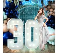 120cm Blanc Chiffre Lumineux,Happy Birthday Decoration 30ème Anniversaire de Mariage Cadre Lumineux,Chiffre Lumineux Géant Decoration Anniversaire Fille Garçon,Déco Anniversaire,Numéro 30