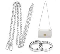 120CM Chaîne de Rechange Sac à Main Argent,Chaîne de Sac Amovible avec Crochet à Pression et 2 Anneaux Mousqueton Rond,Bracelet de Sac à Chaîne Plat en fer pour Sac à Main,Sac Bandoulière,Portefeuille