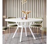 120CM Round Dining Table, Large White Kitchen Table for 6-8
