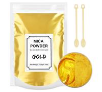 120g Poudre de Mica, Colorant Résine Époxy, Poudre de Mica Métallique Naturel pour Résine Époxy, Fabrication Bougie, Maquillage, Peinture, Slime, Kit Savon (Or)