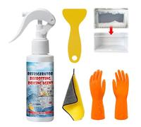 120ml Spray de Dégivrage pour Réfrigérateur, Dégivrant Congélateur, Élimine Efficacement Et Rapidement L'accumulation de Glace, Avec un Grattoir Spécial une Serviette Absorbante et Gants en latex