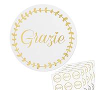 120PCS Autocollants Stickers Grazie Merci en Italien Étiquettes Adhésif Rond Remerciement Scrapbooking de Bricolage pour Sac d'Emballage Cadeau Cartes de Vœux Enveloppe Mariage Anniversaire Noël 4cm