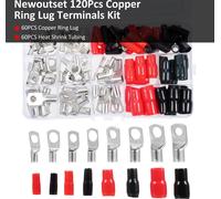 120PCS Copper Ring Lug Terminals Kit, Wire Connectors, Terminal Connectors, Copper Wire Lugs for 4 6 8 10 AWG, Ring Terminals with Heat Shrink Tubing