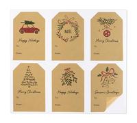 120Pcs Étiquette Autocollante Noël Papier Kraft Auto-adhésif Merry Christmas Motif Sapin Boule Clochette Joyeux Noël pour Emballage Cadeaux Carte de Voeux Enveloppe (Multicolore)