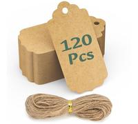 120PCS Étiquettes Cadeaux 5x10CM Papier Kraft Vides avec Corde & 30M Jute Naturel DIY pour Cadeaux de Mariage, Présents, Brunes, Prix, Étiquettes avec Corde-Sapin de Noël