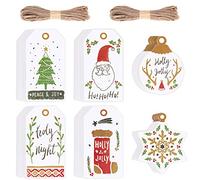 120pcs Étiquettes de Cadeau de Noël Etiquette Kraft pour Décorations avec Ficelle