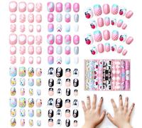 120Pcs Faux Ongles Enfant Fille, Press on Nails Kit Stick Sur les Ongles Couverture Complète Presse Courte sur les Ongle pour les Enfants Jolie Décoration D'art des Ongle de Cadeaux (Chaton, Coloré)