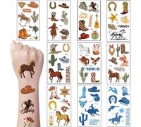 120pcs Glitter Gold Cowboy Tatouages Temporaires Western Foil Cheval Rodeo Yeehaw Chapeaux Bottes Visage Faux Tatouages, Garçons Cowboy Artisanat Western Party Tatouages Cheval Autocollant