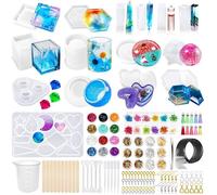 120pcs Kit Resine Epoxy Complet,Moule Silicone Resine Epoxy Grandde Moules DIY,Ronds,Carres et Cylindrique pour Bijoux Stylo