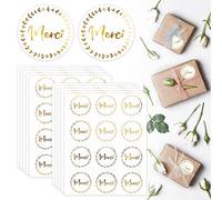 120PCS Merci Autocollants Noël Stickers Or Étiquettes Adhésif Rond Remerciement Scrapbooking Bricolage pour Sac Emballage Cadeau Cartes de Vœux Enveloppe Mariage Anniversaire Stickers Merci Noël 4cm