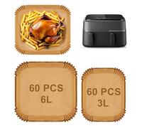 120Pcs Papier Cuisson Air Fryer pour Moulinex EZ901820 5,2/3,1 L, Philips Dual Basket Airfryer Série 3000,Philips NA350/00 6L/3L.Accessoires Airfryer Pour Friteuse 2 tiroirs（120Pcs）