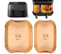 120PCS Papier Cuisson Air Fryer pour Moulinex EZ901820/Philips Airfryer Dual Basket 3000/5000,Food-Grade BPA Gratuit,Jetable Antiadhésive Sans Huile Papier Sulfurisé Air Fryer pour 3.1L-5.2L Friteuse