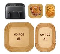 120Pcs Papier Cuisson Air Fryer pour Moulinex Tefal 5,2/3,1 L, Philips Dual Basket Airfryer Série 3000, Philips NA350/00 6L/3L, Papier Cuisson Air Fryer pour Grande Et Petite Friteuse À Deux Tiroirs