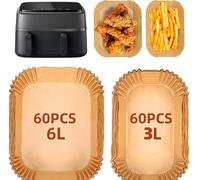 120pcs Papier Cuisson pour Philips Airfryer Série 3000, Papier Cuisson Philips Dual Basket Airfryer 9 Litres NA35000, Papier Cuisson Air Fryer pour Moulinex EZ901820, 60pcs+60pcs, 6L+3L