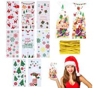 120Pcs Sachet Biscuit Noel, Sachet Bonbon Noël, Sac Cadeau Noël Transparent 8 Styles Transparents pour Biscuits, Bonbon Noel, Gateau, Avec Attaches, Autocollants et Pinces en Bois