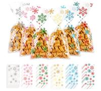 120pcs Sachet Bonbon Noël Sachet Flocon de Neige Plastique Transparents pour Biscuits Noël, avec 120 Liens Torsadés pour Emballage Cadeau Chocolat