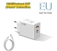 120w 6a Chargeur Rapide Usb C Pd Charge Rapide Usb Chargeur Mural Type C Câble Adaptateur De Téléphone Portable Pour Iphone Samsung Xiaomi Huawei Eu Charger 1m Cable