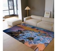 120x160cm Tapis de Salon Salon Architecture de Bord de mer Rugs lavables Village méditerranéen Blanc Tapis Doux et Fin pour Chambre Salle à Manger