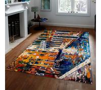 120x180cm Tapis Ville Abstraite Traits Audacieux Lavable Antidérapant | Moquette abstraite à poil bas Art urbain moderne Tapis intérieur doux pour le salon