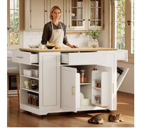 120x50x92cm, meuble buffet, desserte, îlot de cuisine mobile, compartiment poubelle, étagères réglables, deux portes, trois tiroirs