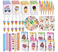 122pcs Cadeau Anniversaire Enfants Invités Crème Glacée Carnet de Notes Stylos Porte-clés Slap Bracelet Autocollant Enfant