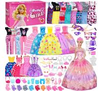 122pcs vêtements et Accessoires de poupée - avec Ensembles de poupées, Jeu de Mode Pack y Compris Robes de mariée / Robes / pendrives / Chaussures / Tenue, Jeu de poupées Princesse Fashionista