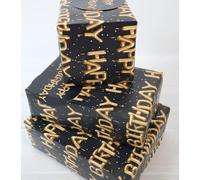 12367a Papier Cadeau D'anniversaire Avec 2 Feuilles Et 2 Étiquettes ,Entièrement Recyclable ,Noir Et Doré