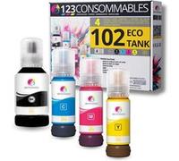 123CONSOMMABLES - 102 pour EcoTank - Multipack encre compatible avec EPSON 102 EcoTank ET-2700 ET-2750 ET-2751 ET-2756 ET-2850 ET-2851 ET-2856 ET-3700 ET-3750 ET-4750 ET-4850 ET-15000 Multipack G