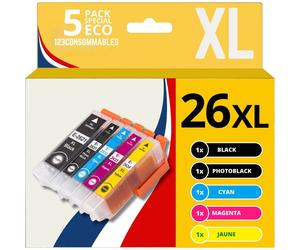 123CONSOMMABLES - 26XL - Pack 5 Cartouches d'encre compatibles avec Epson pour Epson Expression Prem