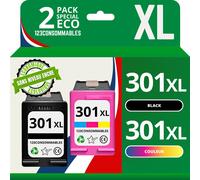 Pack 2 cartouches compatible avec HP 301XL noir et couleur - Sans niveau encre - 123CONSOMMABLES - Topromo
