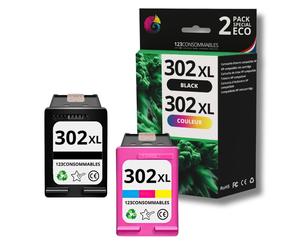 123CONSOMMABLES - 302XL - Pack de 2 cartouches d'encre Compatible avec HP 302 XL (Noir et Couleur),