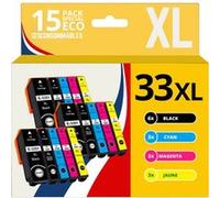 123CONSOMMABLES - 33XL - Pack 15 Cartouches d'encre Compatible pour Epson 33 XL pour Expression Premium XP-540 XP-530 XP-830 XP-7100 XP-900 XP-640 XP-630 XP-635 XP-645 Pack G