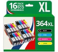 123CONSOMMABLES - 364XL - Cartouche compatible avec HP 364 XL d'encre Grande Capacité pour Photosmart 5510 5512 5515 5520 6510 6520 B110a B109a Deskjet 3070A 3520 Officejet 4620 4622 (Pack de 16) Pack