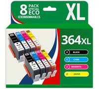 123CONSOMMABLES - 364XL - Pack 8 Cartouche d'encre Compatible avec HP 364 364XL pour Officejet 4620 4610 4622 Deskjet 3070A 3520 3524 Photosmart 5520 5510 5511 5512 (2 Noir / 2 Cyan / 2 Magenta / 2 Ja