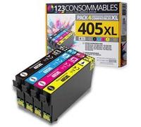 123CONSOMMABLES - 405XL - Cartouches d'encre compatible avec Epson 405XL Workforce Pro WF-3820DWF 3825DWF 4820DWF 4825DWF WF-7830DTWF WF-7835DTWF WF-7840DTWF (1 Noir / 1 Cyan / 1 Magenta / 1 Jaune) G