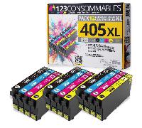 123CONSOMMABLES - 405XL - Cartouches d'encre compatible avec Epson 405XL Workforce Pro WF-3820DWF 3825DWF 4820DWF 4825DWF WF-7830DTWF WF-7835DTWF WF-7840DTWF (3 Noir / 3 Cyan / 3 Magenta / 3 Jaune)