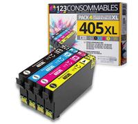123CONSOMMABLES - 405XL - Cartouches d'encre Compatible avec Epson 405XL Workforce Pro WF-3820DWF 3825DWF 4820DWF 4825DWF WF-7830DTWF WF-7835DTWF WF-7840DTWF (1 Noir / 1 Cyan / 1 Magenta / 1 Jaune)