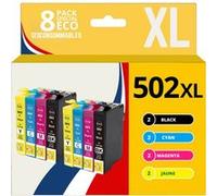 123CONSOMMABLES - 502XL - Cartouches d'encre Compatible pour Epson 502 XL pour Epson Expression Home XP-5100 XP5100 XP-5105 XP-5150 XP-5155 Workforce WF-2860 WF-2865 WF-2880 WF-2885 (8 pack) Pack G