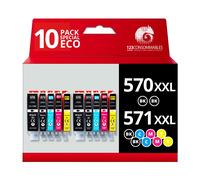123CONSOMMABLES - 570 571XL - Pack 10 Cartouche d'encre Compatibles avec Canon 570 571 pour Canon PIXMA TS5055 TS5050 MG5750 TS5053 MG6852 MG6850 MG5700 MG5752 MG5753 (4 Noir / 2 Cyan / 2 Magenta / 2 