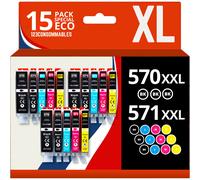123CONSOMMABLES - 570 571XL - Pack 15 Cartouches d'encre Compatibles avec Canon 570 571 pour Canon PIXMA TS5055 TS5050 MG5750 TS5053 MG6852 MG6850 MG5700 MG5752 MG5753 (6 Noir / 3 Cyan / 3 Magenta / 3
