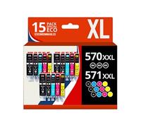 123CONSOMMABLES - 570 571XL - Pack 15 Cartouches d'encre Compatibles avec Canon 570 571 pour Canon PIXMA TS5055 TS5050 MG5750 TS5053 MG6852 MG6850