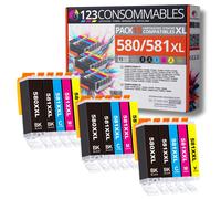 123CONSOMMABLES - 580XL 581XL - Cartouches d'encre Compatible avec Canon 581 580 XXL pour TS8150 TS6150 TS8250 TS6151 TR8550 TR7550 TS8151 TS9150 (6 Noir / 3 Cyan / 3 Magenta / 3 Jaune)